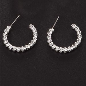 White Gold/Silver Twisted Hoop Earrings New